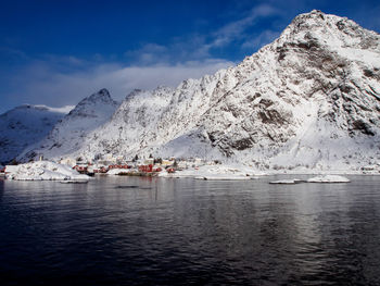 Scenic view of lake against mountain range