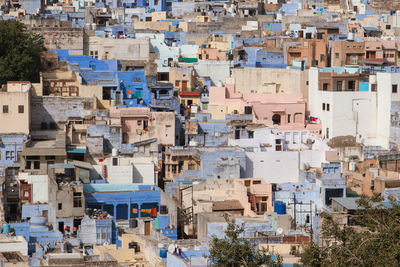 High angle view of buildings in city