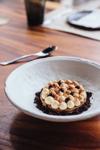 Close-up of dessert in plate on table