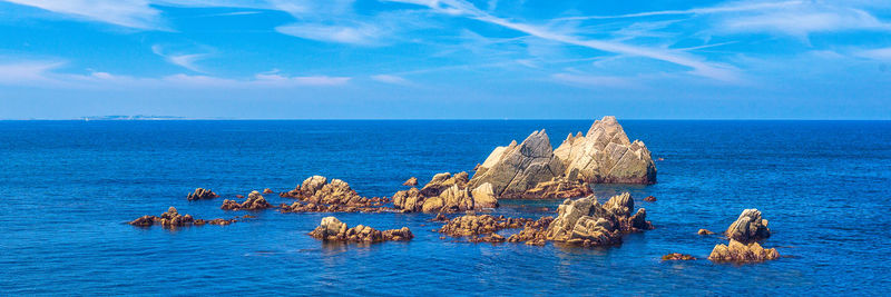 Scenic view of sea against blue sky