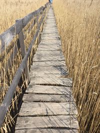 High angle view of boardwalk on field