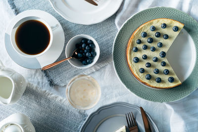 High angle view of breakfast on table