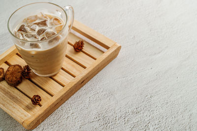 High angle view of coffee on table