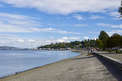 Scenic view of beach against sky in city