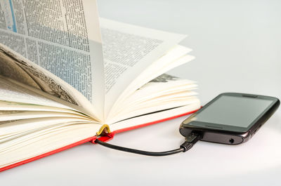 Close-up of open book on table