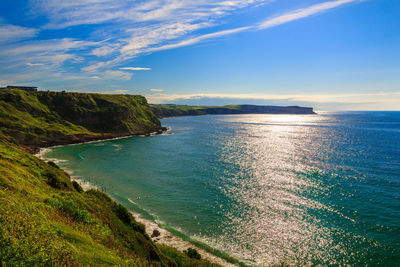 Scenic view of bay against sky