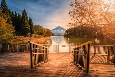 Scenic view of lake against sky during sunset