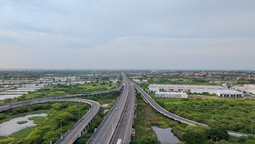 High angle view of cityscape against sky