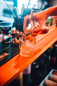 Close-up of beer glass on table