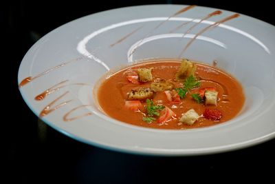 High angle view of soup in bowl