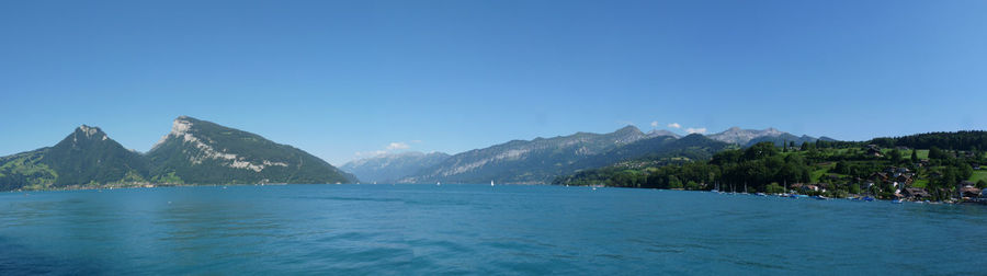 Panoramic view of lake against blue sky