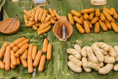 High angle view of vegetables on barbecue grill