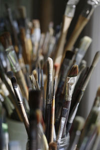 Close-up of various paintbrushes