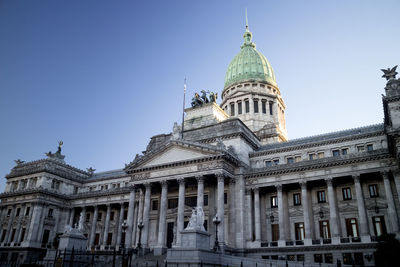 Low angle view of parliament building against clear sky