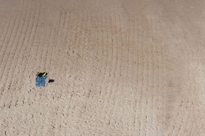 High angle view of textile on plough field