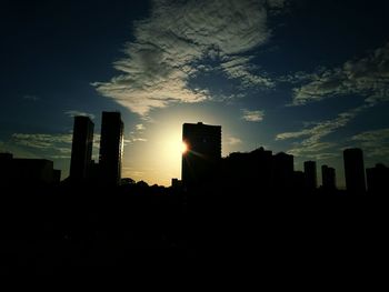 Silhouette built structures at sunset