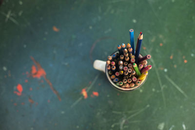 High angle view of fruits on table