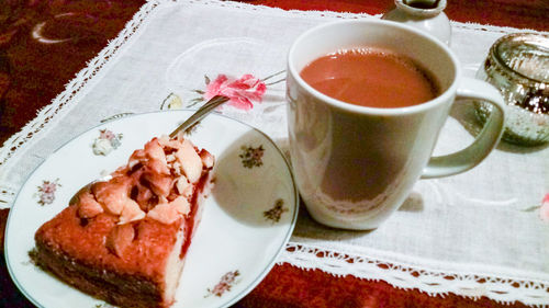 High angle view of dessert on table