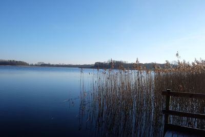 Scenic view of lake against clear sky