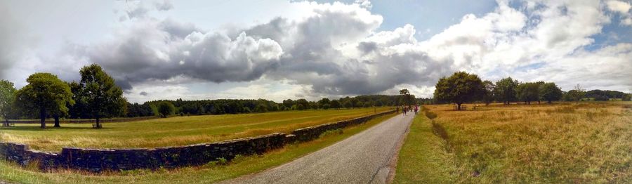 Panoramic view of green landscape against sky