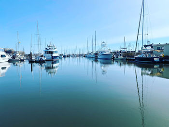 Boats moored in harbor