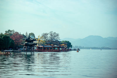 Scenic view of lake against clear sky