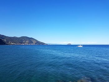 Scenic view of sea against blue sky