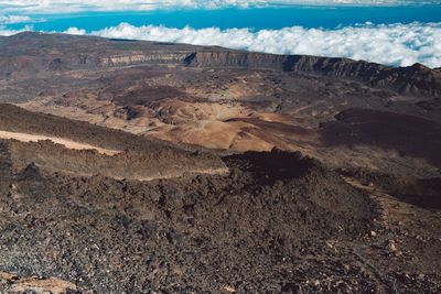 High angle view of crater volcano