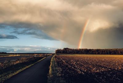 Scenic view of rainbow over field