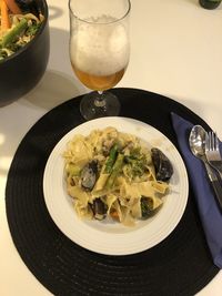 High angle view of meal served on table