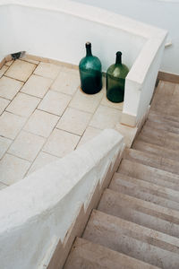 High angle view of empty bottle on table at home