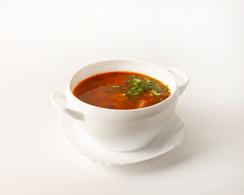 High angle view of soup in bowl