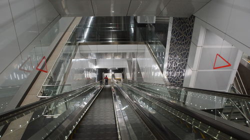 High angle view of escalator