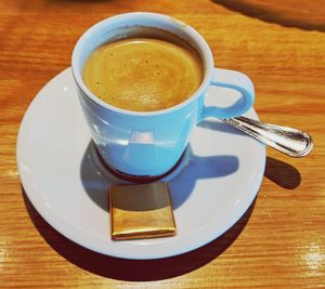 High angle view of coffee on table