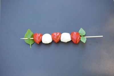 High angle view of tomatoes against white background