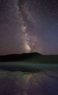 Scenic view of lake against star field at night