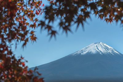 Scenic view of snowcapped mountains against clear sky