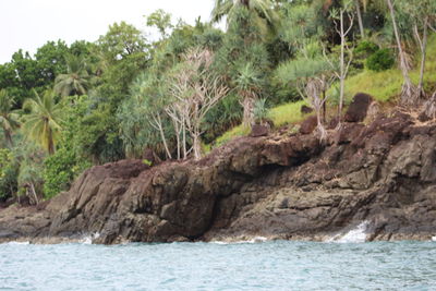 Scenic view of rocks by sea