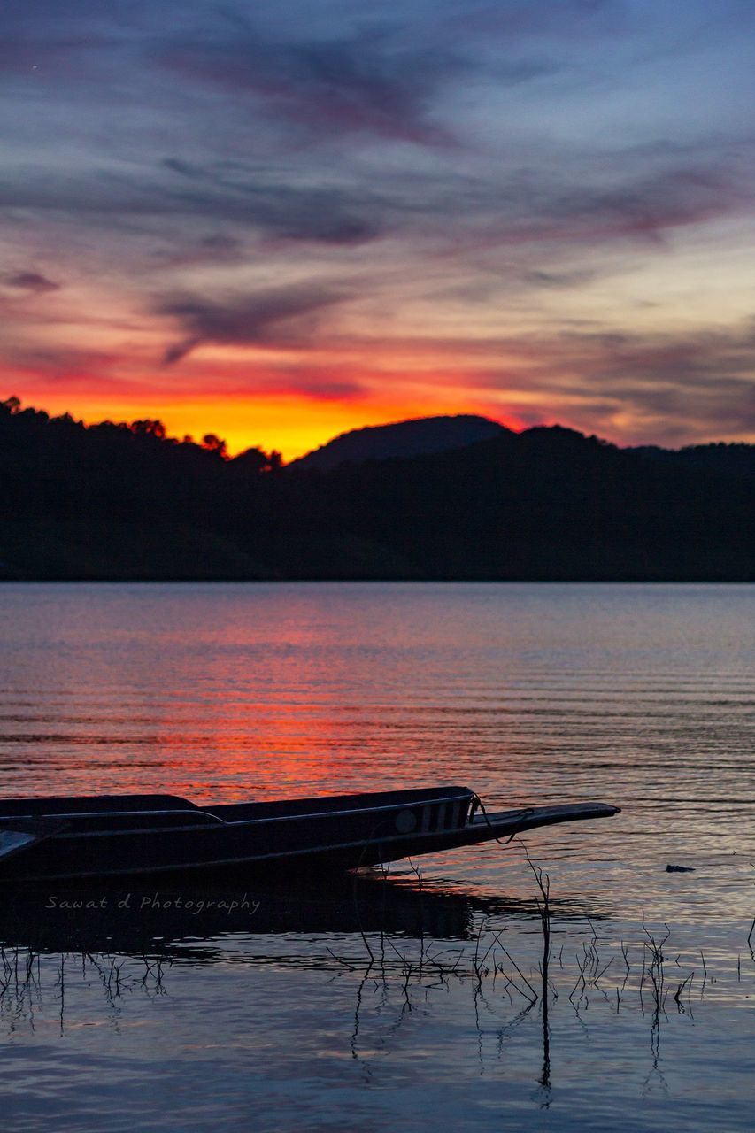 sunset, sky, water, cloud - sky, beauty in nature, scenics - nature, orange color, tranquility, tranquil scene, nautical vessel, nature, reflection, silhouette, no people, lake, transportation, waterfront, idyllic, tree, outdoors