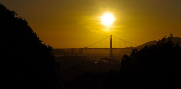 Silhouette of golden gate bridge against sky during sunset