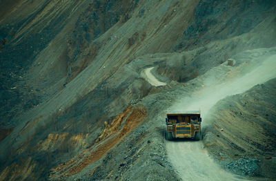 High angle view of cars on mountain