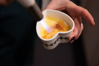 Creme brulee in heart shaped baking tin.