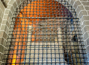 High angle view of food on metal grate