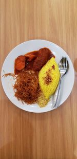 High angle view of breakfast served on table