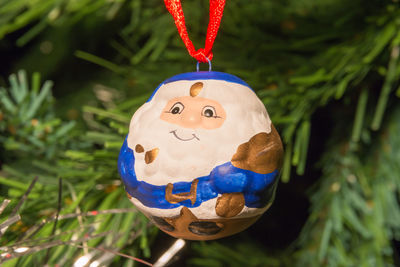 Close-up of christmas decoration hanging on tree