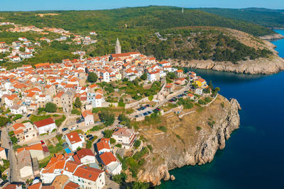 Aerial view of vrbnik town on krk island, croatia