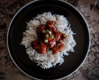 High angle view of food in plate