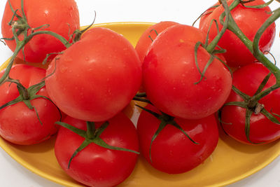 High angle view of cherries in bowl