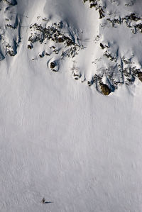 High angle view of snow covered land