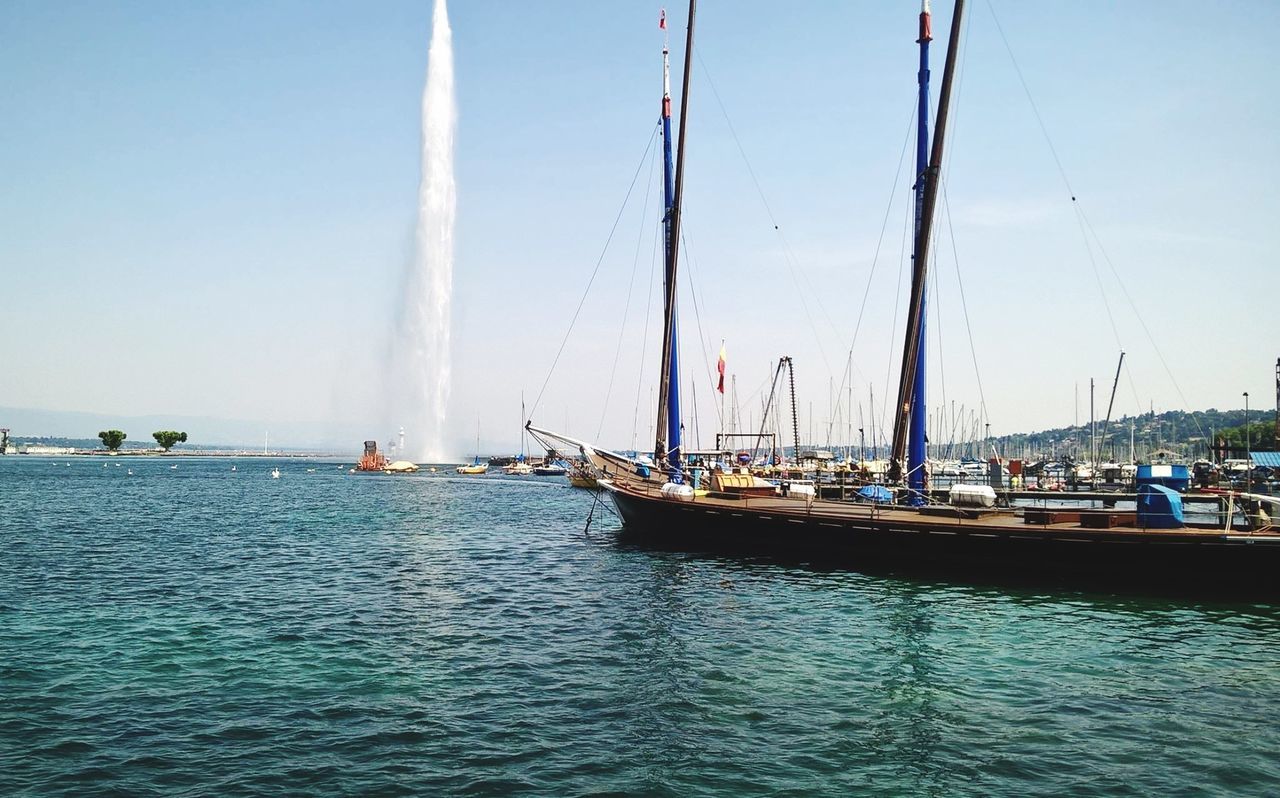 nautical vessel, transportation, water, boat, mode of transport, waterfront, sailboat, mast, sea, moored, clear sky, travel, blue, sailing, nature, tranquility, sky, harbor, rippled, day